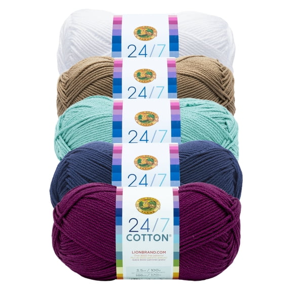 Lion Brand Yarn 24/7 Cotton Beatnik Pack COLOR761-002 Medium Mercerized Cotton Yarn 5 Pack