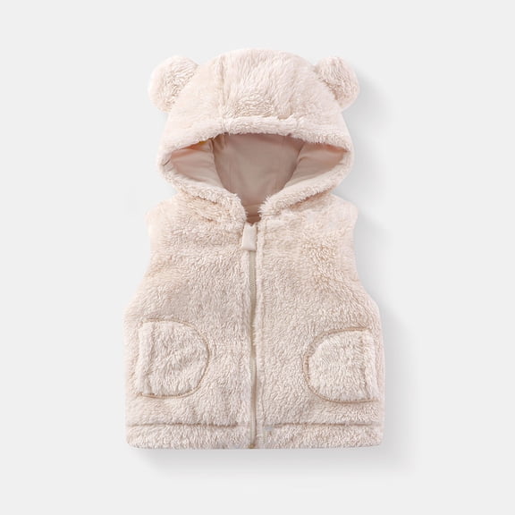 QSAWXQZ Girls' Fleece Vest Hooded Sleeveless Zip up Plush Warm Vest with Pockets 0-1Years