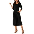 thumbnail image 4 of Vestido largo casual con cuello redondo y mangas 3/4 de INSPIRE CHIC, con pliegues y bolsillos, talla XL, color negro, 4 of 5