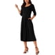 thumbnail image 4 of Vestido largo casual con cuello redondo y mangas 3/4 de INSPIRE CHIC, con pliegues y bolsillos, talla XL, color negro, 4 of 5