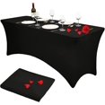 thumbnail image 1 of Mantel rectangular ajustable de poliéster de 183 cm, cubierta de mesa elástica de spandex, cubierta de mesa ajustable negra para bodas, patio, cócteles, bares, espectáculos artesanales, 1 of 5