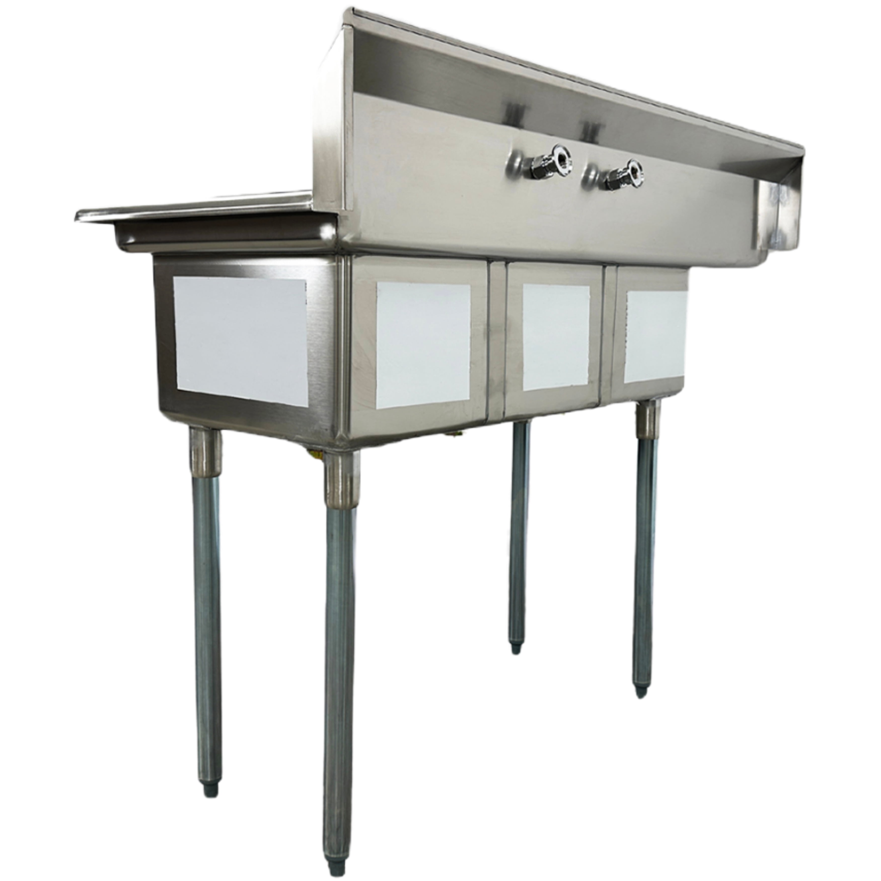3 Compartment Utility Sink with Faucet, NSF Commercial Sink with Left Drainboard Sink, Restaurant Utility Kitchen Sink Triple Compartment Stainless Steel