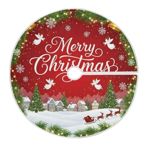Ryvnso Christmas Tree Skirt Christmas Elk Wreath Town Xmas Tree Skirts Ornament Home Decorations 35.4"
