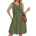 thumbnail image 2 of OSOLU Solid Color Women Pleated Front Tank Dresses Fashion Casual Sleeveless Pockets Dress Soft Sundress Vacation 2025 Elegant Classy Dresses, 2 of 6