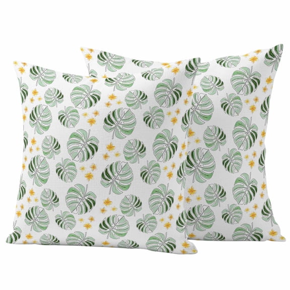 Outdoor Pillow Covers 24 x 24 Inches, Monstera Leaf Waterproof Throw Pillow Cover Set of 2, Tropical Botanical Plants Green Summer Decorative Square Cushion Covers for Patio/Tent/Couch/Garden