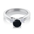 thumbnail image 3 of Gem Stone King 925 Sterling Silver Black Onyx and White Moissanite 3-Stone Engagement Ring for Women (0.93 Cttw, Round 6MM, Gemstone December Birthstone, Size 9), 3 of 6