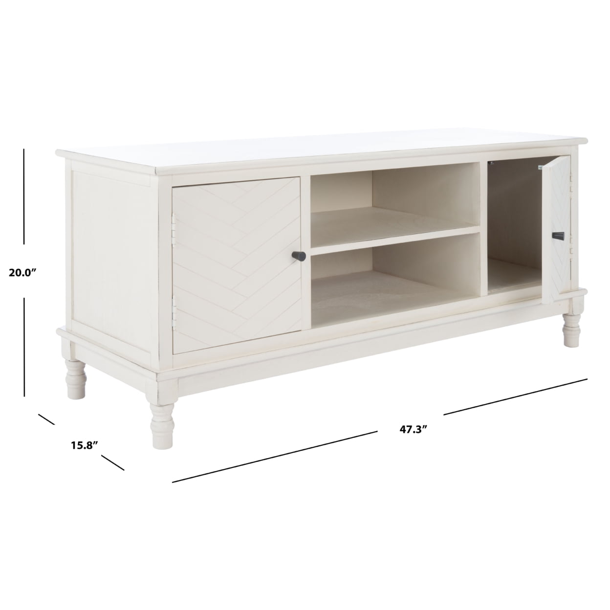 SAFAVIEH Magnolia 2 Door 2 Shelf Media Stand, Distressed White (47.3 in. W x 15.8 in. D x 20 in. H)