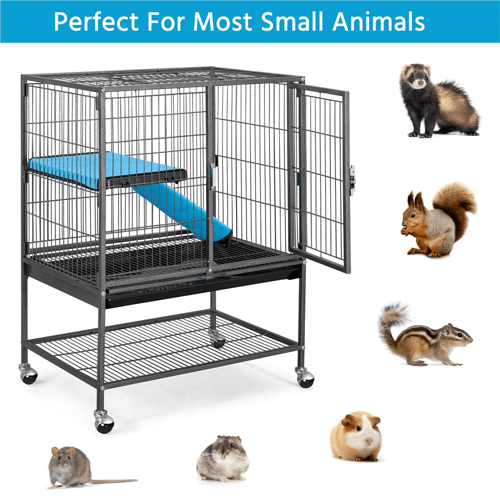 Alden Design Metal Animal Cage with Wheels for Adult Rats/Chinchillas/Guinea Pigs, Black