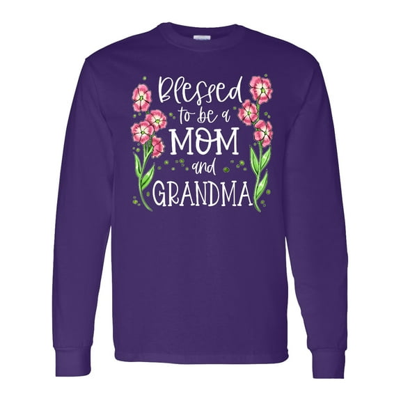 Inktastic Blessed to Be a Mom and Grandma Pink Flowers Long Sleeve T-Shirt