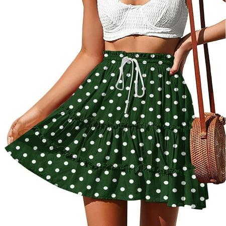 

Maoxin Skirt for Women Women s Summer Beach Polka Printing Lace Drawstring Tie Adjustable Skirt Plus Size Skirts for Women Green 3XL