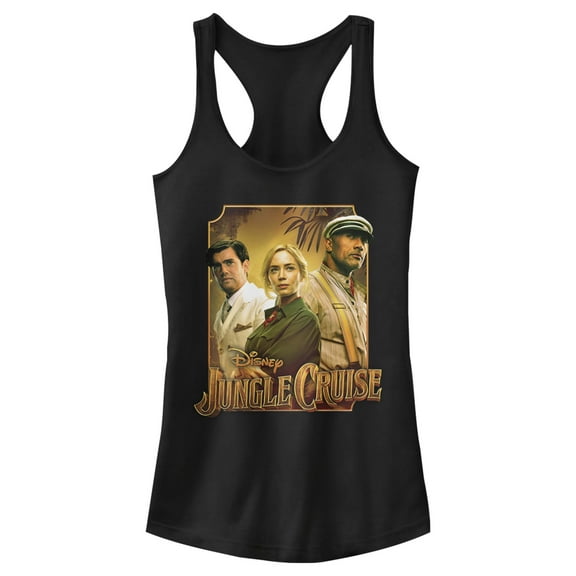 Junior's Jungle Cruise Characters Logo  Racerback Tank Top Black Large