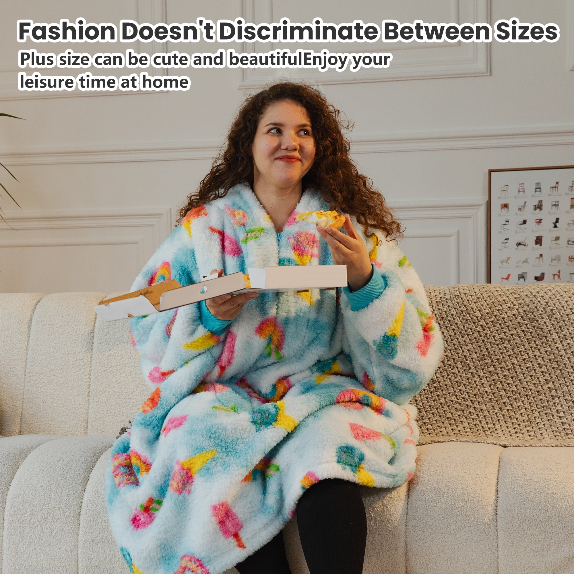 Winthome Plus Sized Wearable Blanket Hoodie Oversized 6XL 5XL 4XL Sweatshirt for Adults Men Women Warm Gifts Cozy Hooded Sherpa Lounging with Zipper Blue Donuts in Libya at LYD 308 Rating 5