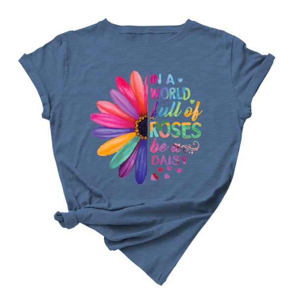 Gibobby Camiseta de manga corta para mujer Túnica Tops Blusa Camisa Mujer Casual Manga corta Verano Impresión Blusa mujer(Azul,M)