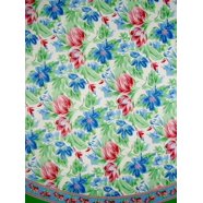 72 Inch Round Rajasthan Floral Block Print Tablecloth - 100% Cotton, Royal Blue On White, Machine Washable