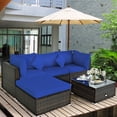 thumbnail image 4 of Gymax 5PCS Rattan Patio Conversation Set Outdoor Furniture Set w/ Ottoman Navy Cushion, 4 of 10