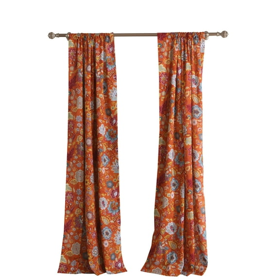 Global Trends Amanda Floral Curtain Panel, Set of 2, 84-inch L, Spice