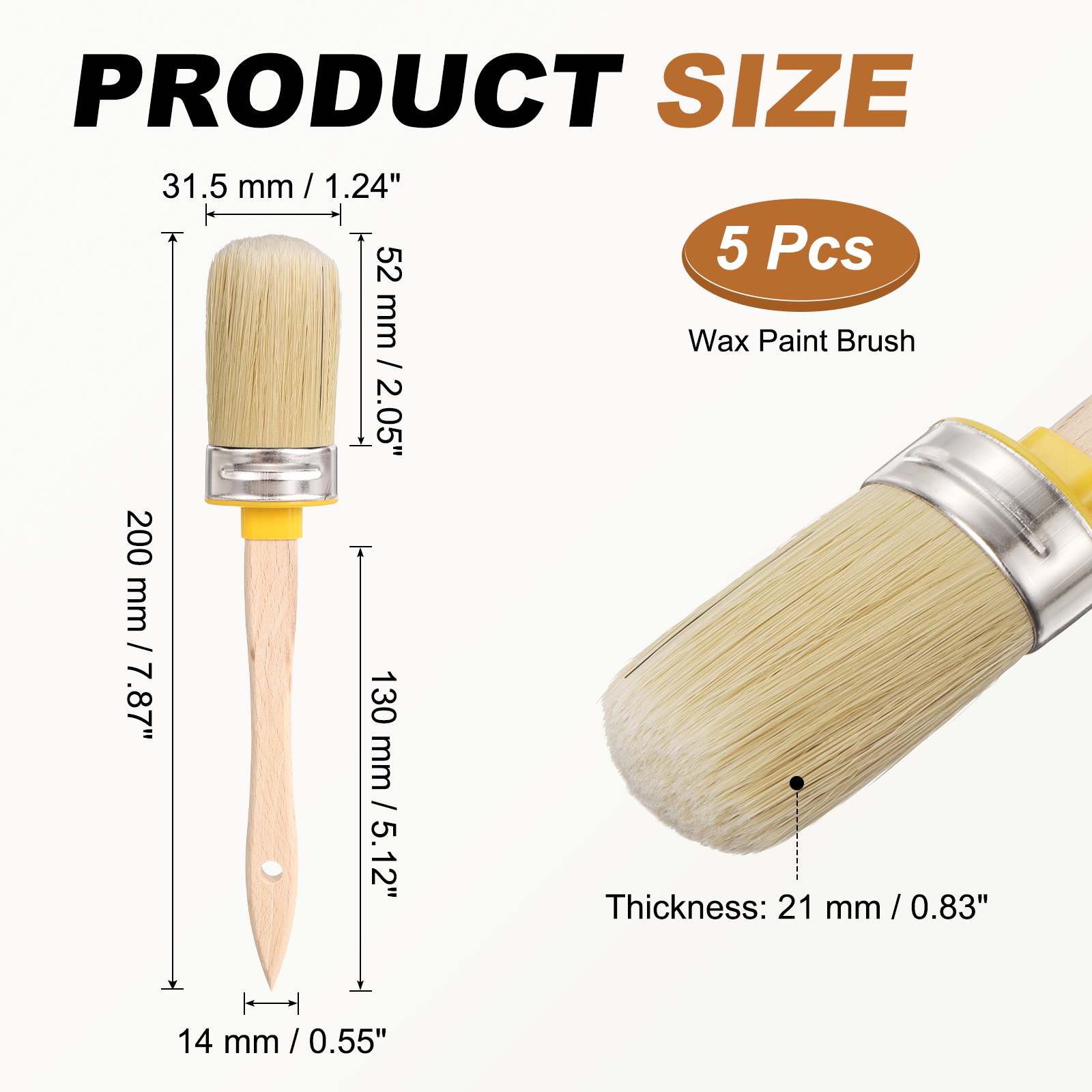 Uxcell  Wax Paint Brushes, 2 x 0.7 Inch Paint Brush, Oval PET Fiber Bristle with Wood Handle, Painting Tool for Furniture DIY Home Decor Art Crafts, Yellow