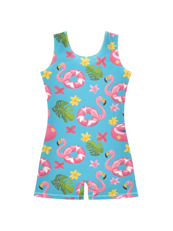 Gymnastics Leotard Sleeveless Flamingo Swimming and Flower Stretchy Dance Bodysuit Breathable Athletic Ballet Yoga Outfit for Ages 3-14