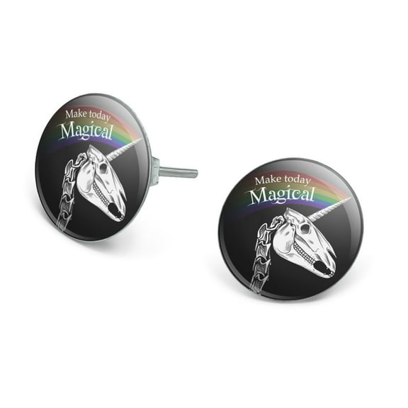 Make Today Magical Skeleton Unicorn Skull Halloween Novelty Silver Plated Stud Earrings