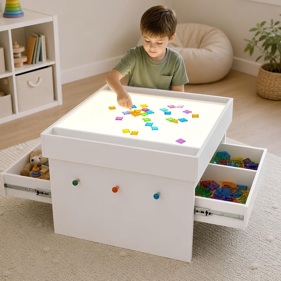 Advwin Light Table for Kids, LED Sensory Activity Table with Storage, Light Box Table for Playroom, Classroom, Art & Learning Space