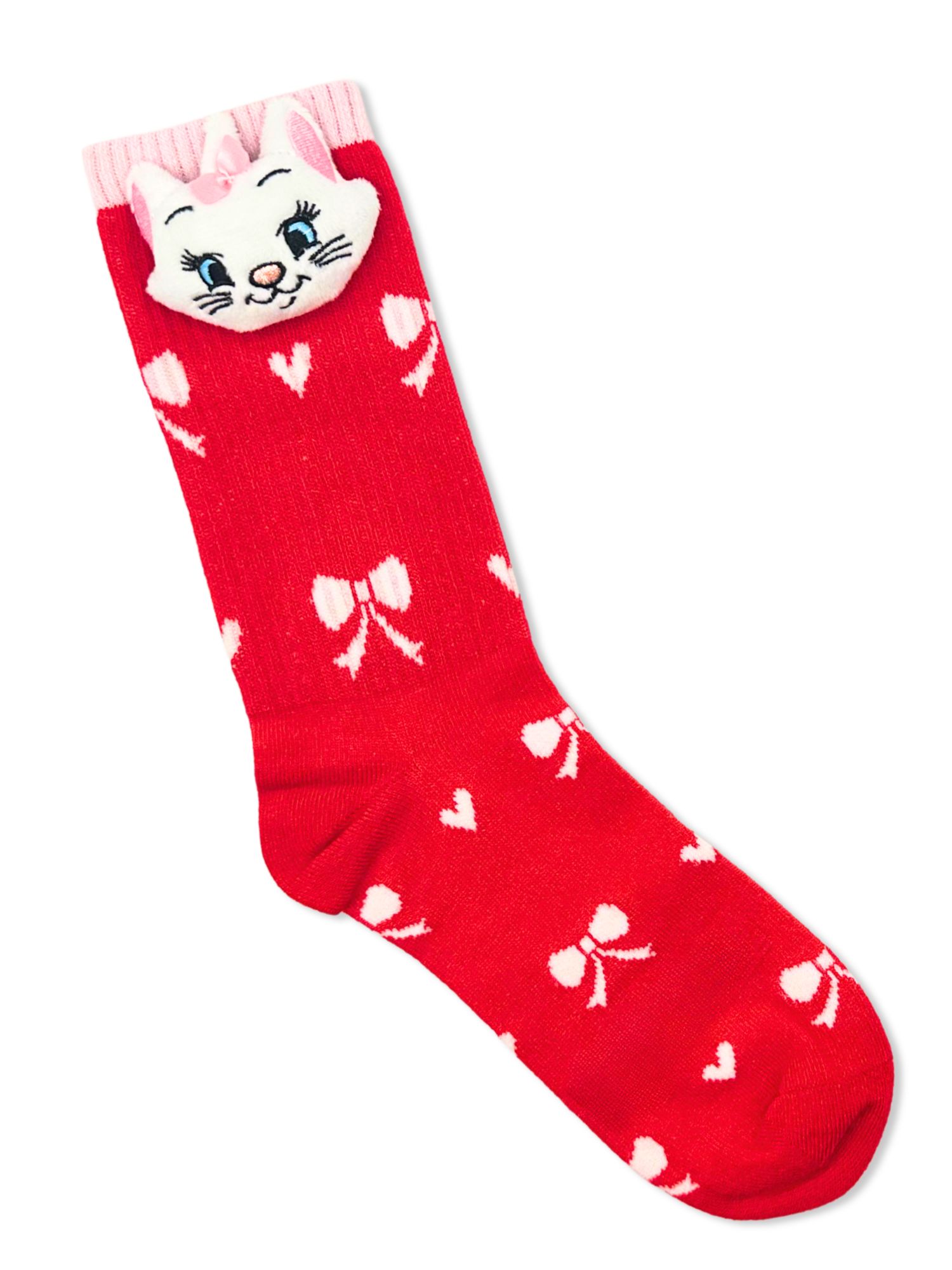Disney Aristocats Women's Valentine's Day Pom Crew Socks, 1-Pack, Size 4-10