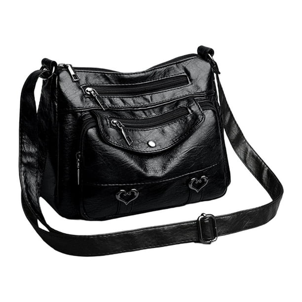 Bolso de hombro para mujer, de piel sintética, tipo bandolera, elegante, tipo cartera Negro