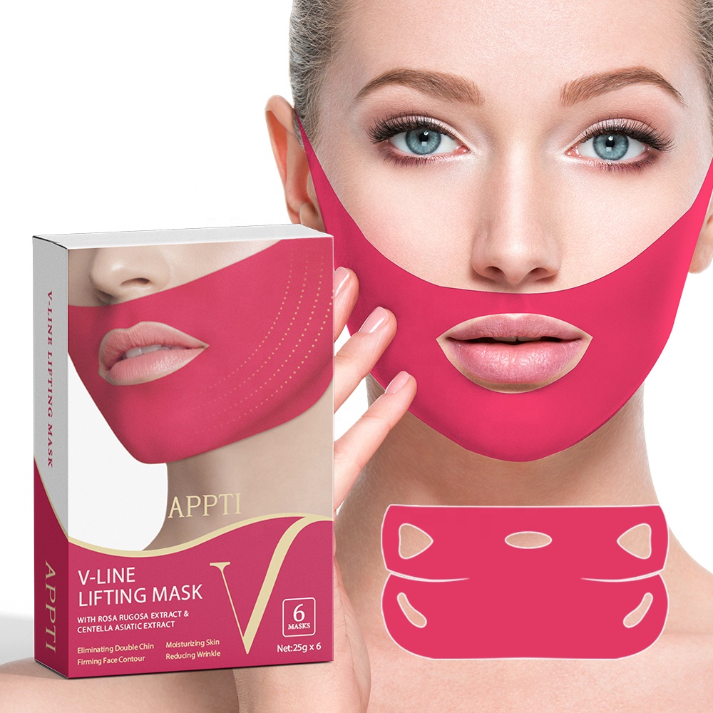 V Line Face Lift Chin Reducer Intense Lifting Collagen Mask 6 Patch Double Red 7232
