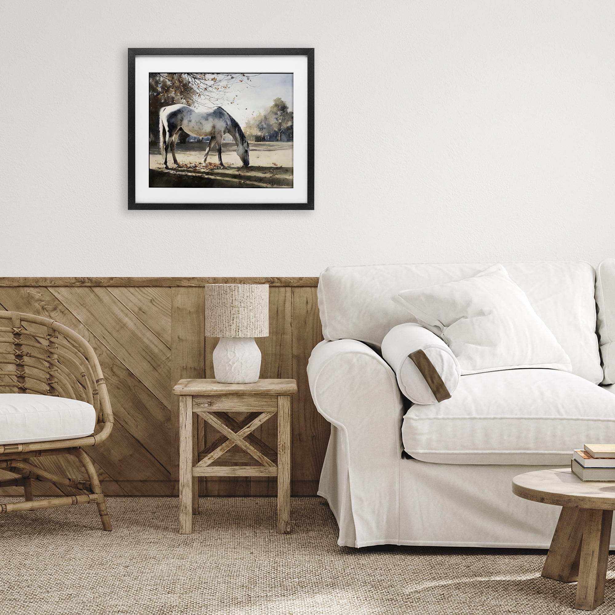 Stupell Industries Grey & White Mare Grazing Black Framed Print Under Glass, design by Franklyn Gregory