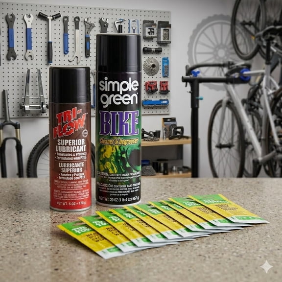 Bike Maintenance Cleaning Kit Simple Green Cleaner, PTFE Lube 10 Cycling Wipes