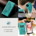 thumbnail image 3 of SaniMore for iPhone 13 Case, PU Leather Embosed Mandala Flower Wallet Protective Phone Cover Card Slots Pocket Purse Women Men Kickstand Vintage Shockproof Anti-fall Shell, Green, 3 of 10
