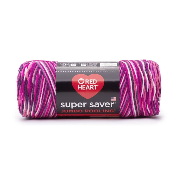Red Heart Super Saver Jumbo 4 Medium Acrylic Yarn, Berry Pooling 10oz