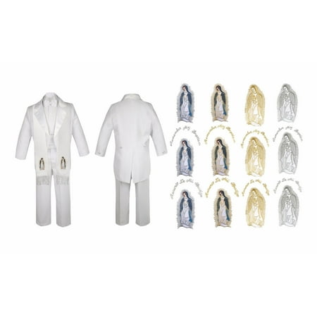 

Boy Kid Baby Christening Baptism White Tail Suit Mary Maria Guadalupe Stole Sm-7