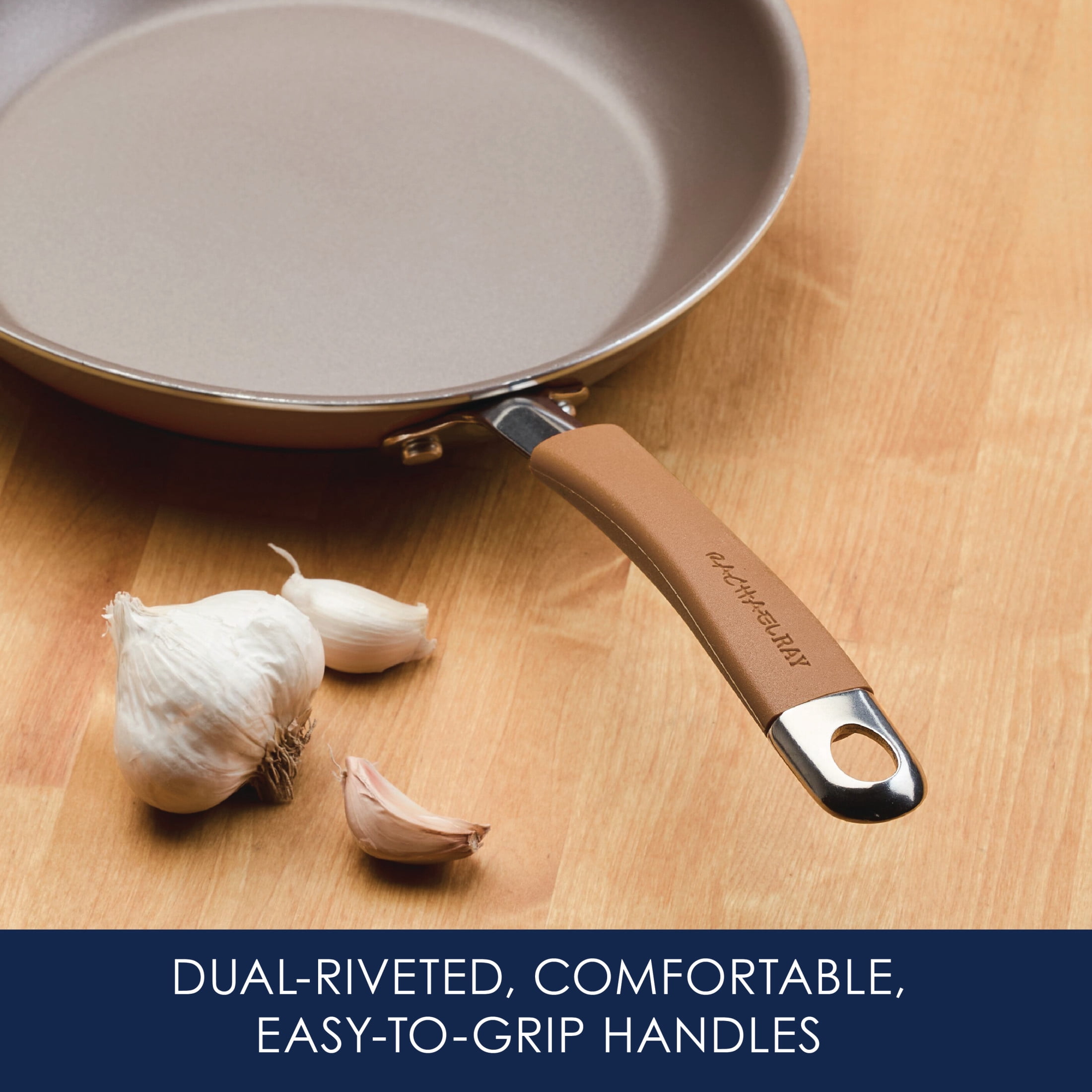 Rachael Ray Cucina Nonstick Cookware Pots and Pans Set, 12-Piece, Mushroom Brown