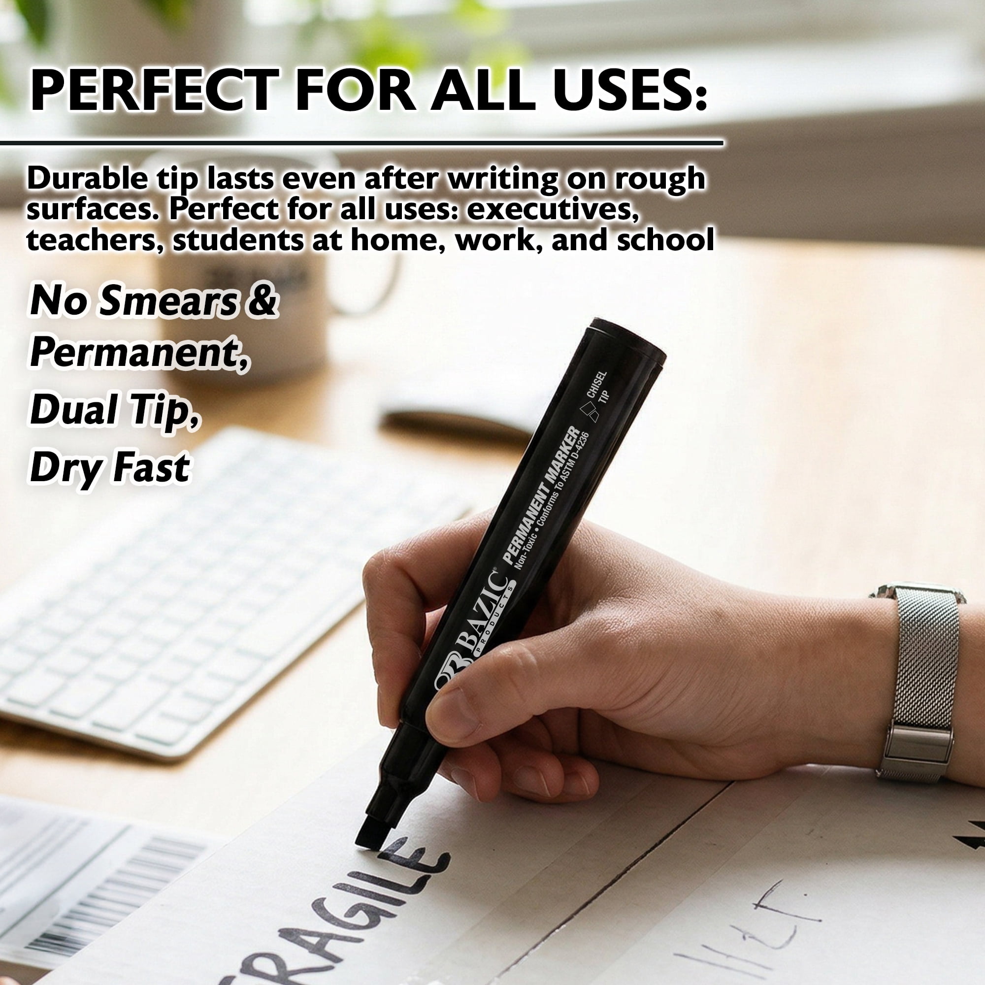BAZIC Black Color Chisel Tip Style Permanent Marker, Total 144 Count