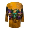 thumbnail image 6 of Feancey Spring Tops for Women Trendy 3/4 Sleeve Carnival Themed T-Shirts Comfy Crewneck Mask Print Graphic Tee Mardi Gras Parade Blouse Multicolor 3XL, 6 of 6
