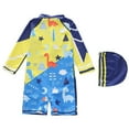 thumbnail image 6 of Boys Swim Shirt Toddler Boy Marine Animal Print Sun One-Piece Swimsuit with Swim Cap Rash Guard Long Sleeve Bathing Suit Kids Swimsuits One-Piece Swimsuit Boy with Zip swimming (Yellow,L), 6 of 8