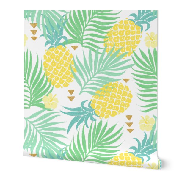 Wallpaper Roll Pineapple Tropical Yellow Pineapples Palm Leaf Gold 24in X 27ft Walmart Com Walmart Com