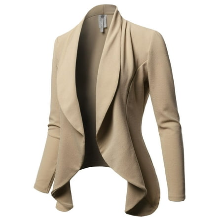 FashionOutfit Women's Solid Formal Office Style Open Front Long Sleeves Blazer - Made in