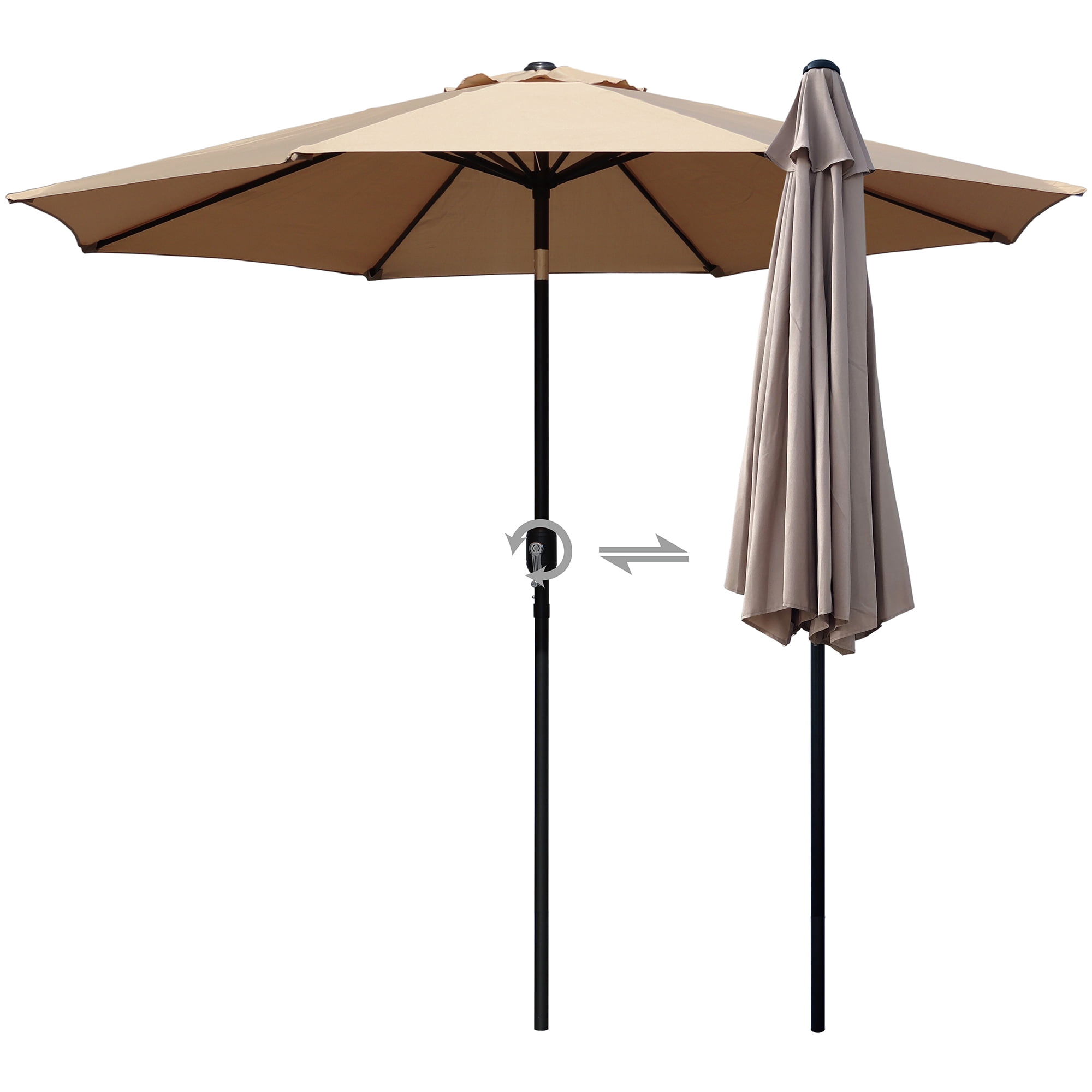 Kool Outdoor 9ft Patio Umbrella with Crank Handle and Push Button Tilt, Outdoor Market Umbrella with 8 Ribs - Tan