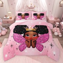 jejeloiu Kawaii Girly Princess Bedding Comforter Set,Fairy Tale Theme Twin Comforter Sets,Chic Glass Wings Bedding Set For Kids,Breathable Home Decor Reversible,2-Piece