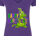 thumbnail image 4 of Inktastic Happy Mardi Gras Big and Little Alligators with Beads Women's V-Neck T-Shirt, 4 of 5