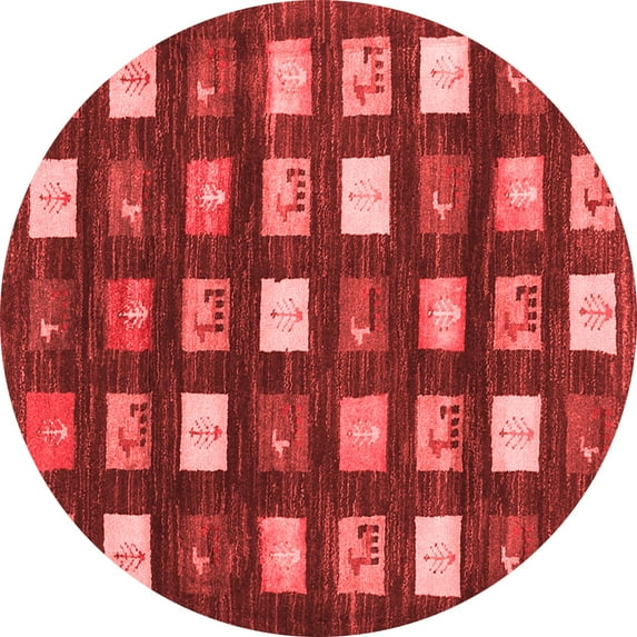 Ahgly Company Indoor Round Abstract Red Contemporary Area Rugs, 8' Round