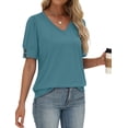 thumbnail image 4 of WIHOLL Womens Tops Vneck Puff Sleeve Buttons Summer Ladies Shirts Plus Size Blouses Dressy Casual Spring Outfits, 4 of 11