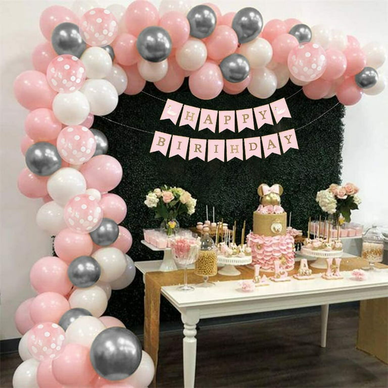 AOWEE 1 Year Old Girl Pink Birthday Decoration, Baby Girl 1st Birthday  Balloons, 40 Number 1 Balloon, Pink Balloon Arch with Happy Birthday  Banner Tablecloth for Girl 1st Baptism Baby Shower 