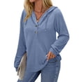 thumbnail image 2 of Fantaslook Hoodies for Women Waffle Knit Sweatshirts Drawstring Long Sleeve Tops Button V Neck Pullover, 2 of 10
