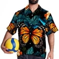 thumbnail image 4 of Flower Butterfly Men's Short Sleeve Spread Collar Beach Shirts Casual Printed Button Down Unisex Summer Tops, 4 of 6