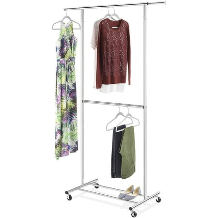 Whitmor Heavy-Duty 2-Rod Extendable Clothing Garment Rack, Chrome