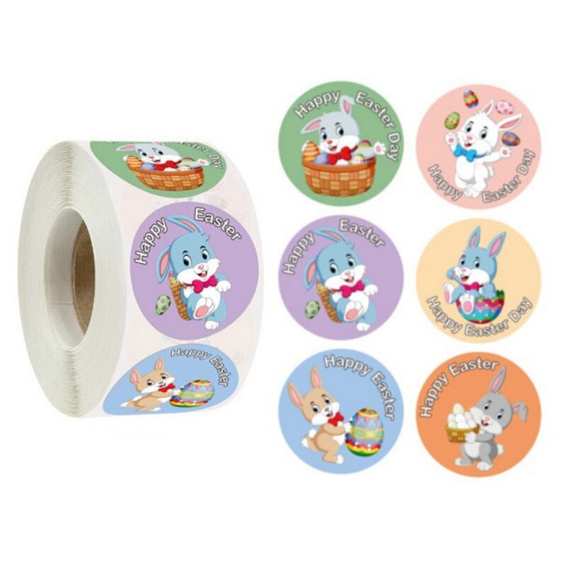 3.8cm/1.5inch Bunny Animal Stickers Round Roll Sticker Easter Theme Stickers Labels for Kids Gift Packing Happy Easter Stickers 500 pcs 1 Roll 