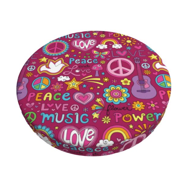 Disketp Peace Love and Dove Flower Power Funda Redonda para Taburete, Funda de Cojín para Silla de Bar Suave y Elástica-12 inch