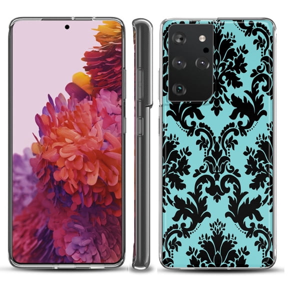 Slim-Fit Lightweight Protective Phone Case compatible with Samsung Galaxy S21 ULTRA 5G, by OneToughShield ® - Victorian Blue/Black